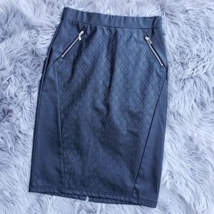 Windsor Quilt Pattern Zip Leather Pencil Skirt L